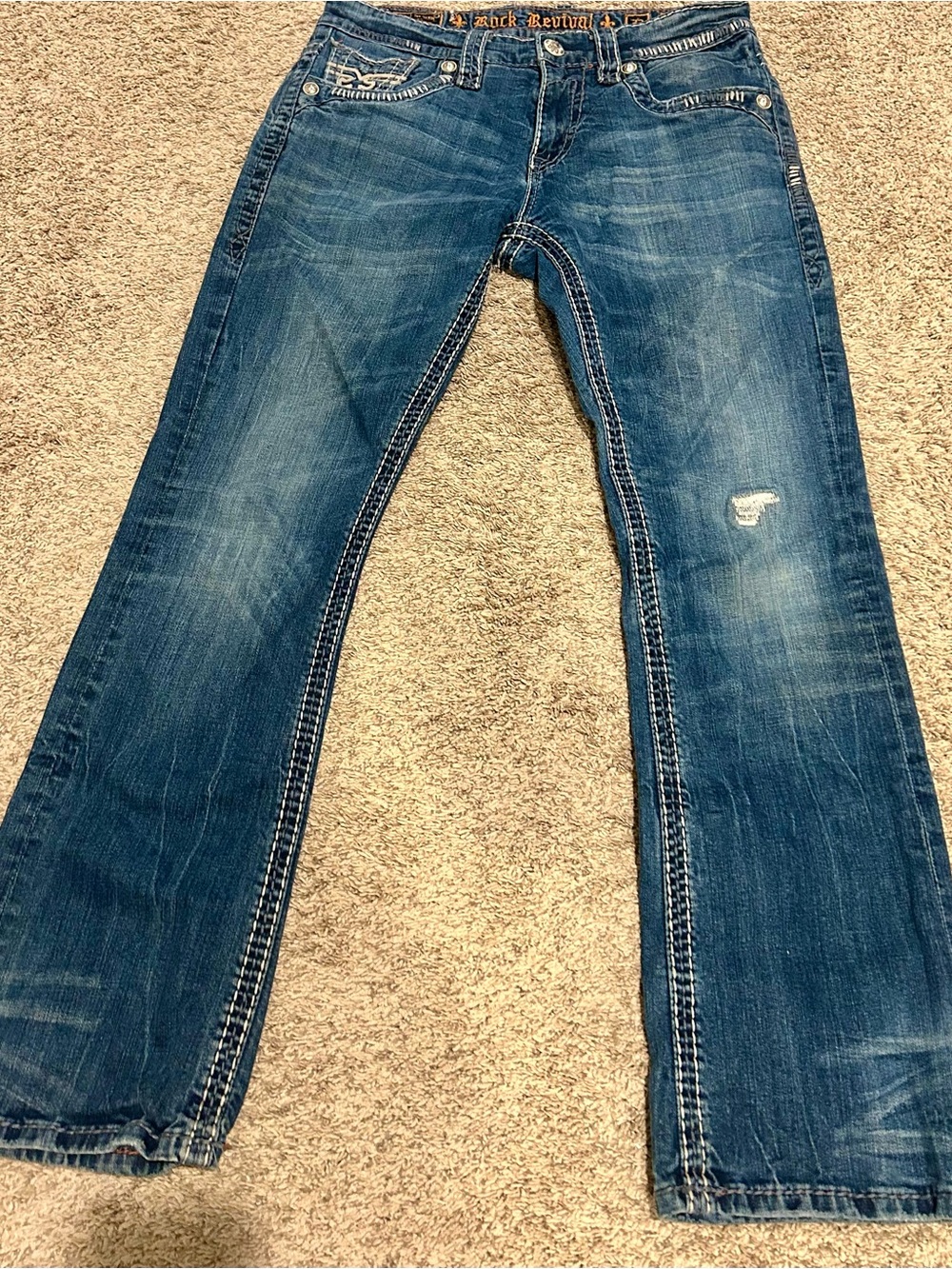 Rock Revival men’s Dark Blue bootcut Jeans with Embroidered Back Pockets - Picture 4 of 7